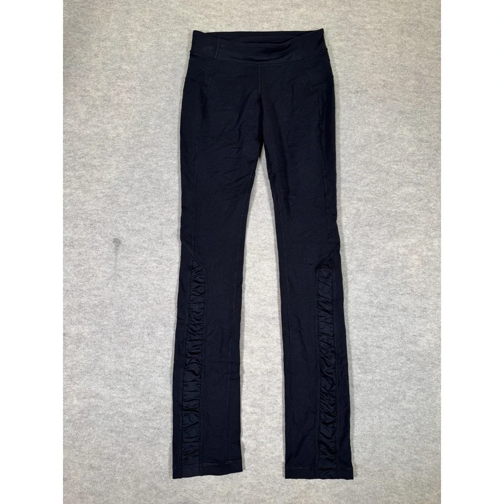 Lululemon‎ Leggings Womens 6 Black Mid Rise Ankle Ruffle Yoga Athletic Gym Pants
